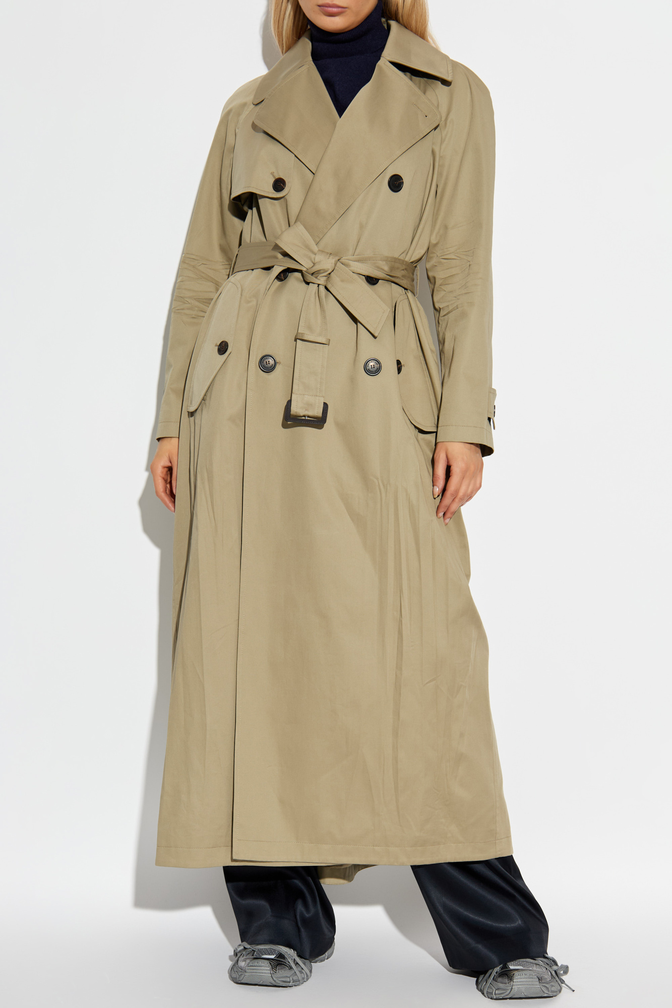Beige Double-breasted trench coat with belt Balenciaga